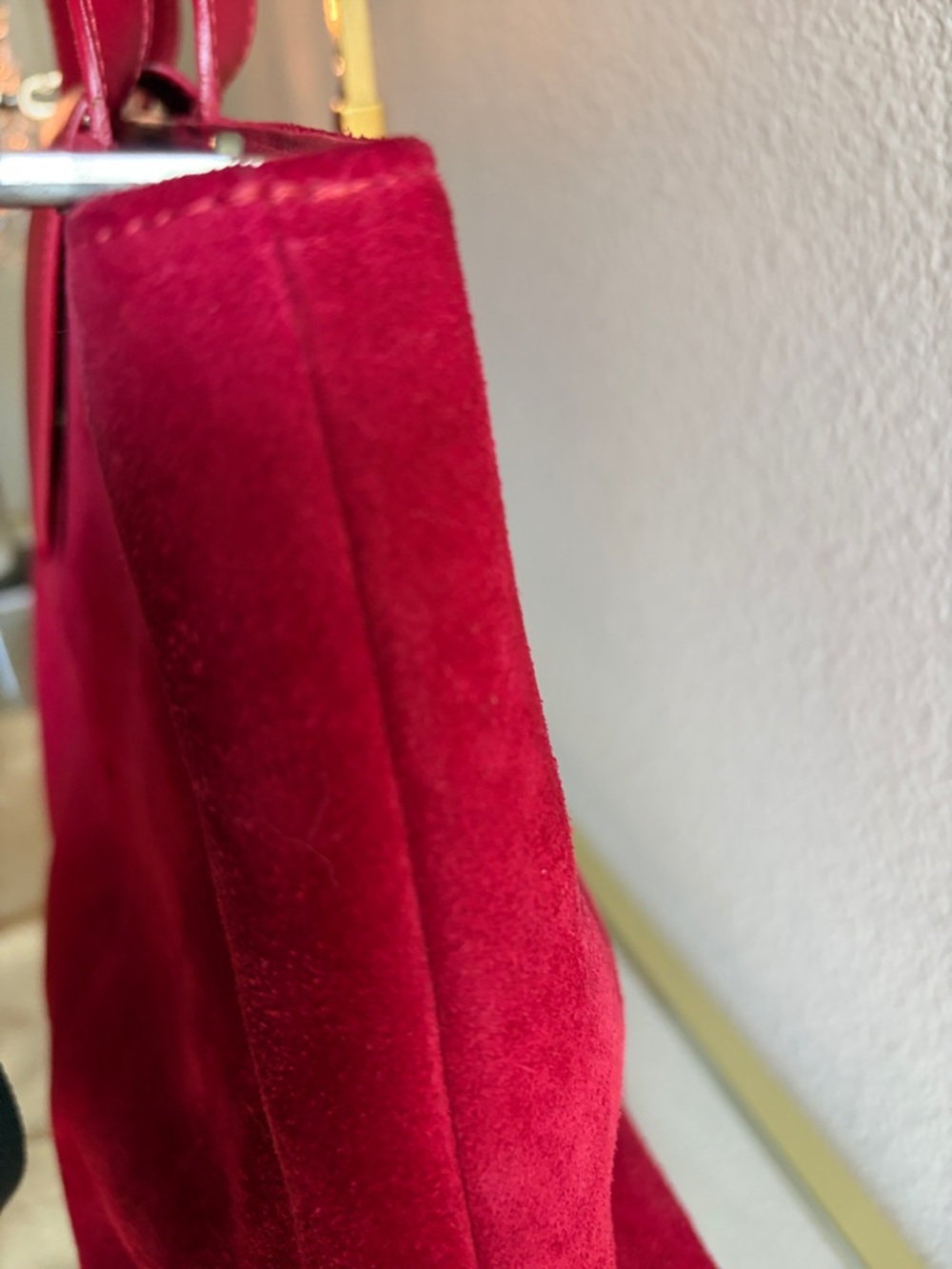 Vintage Burberry Red Suede Shopper Tote with Leather Trim - Picture 8 of 13